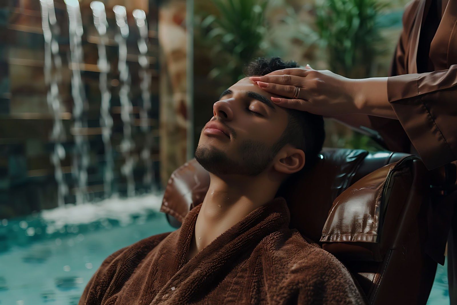 Мужчина в расслабленном положении готов к началу массажа лингама