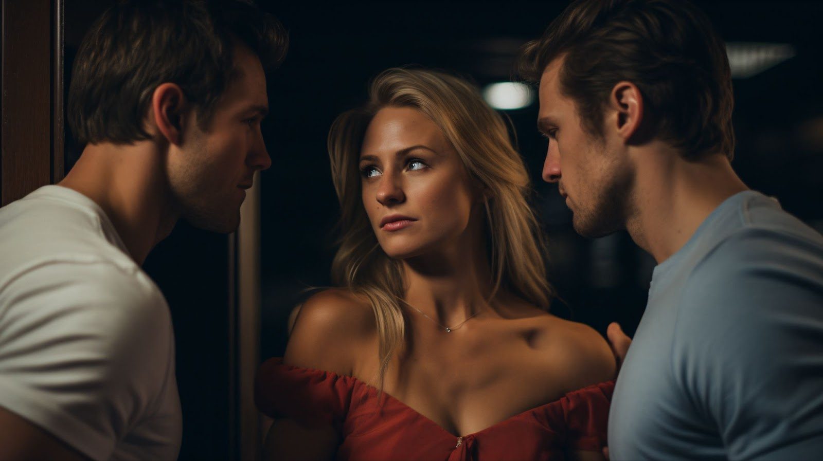 Три человека в непринужденной беседе на закрытой тематической вечеринке