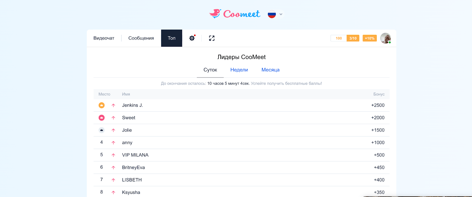 интерфейс сайта знакомств