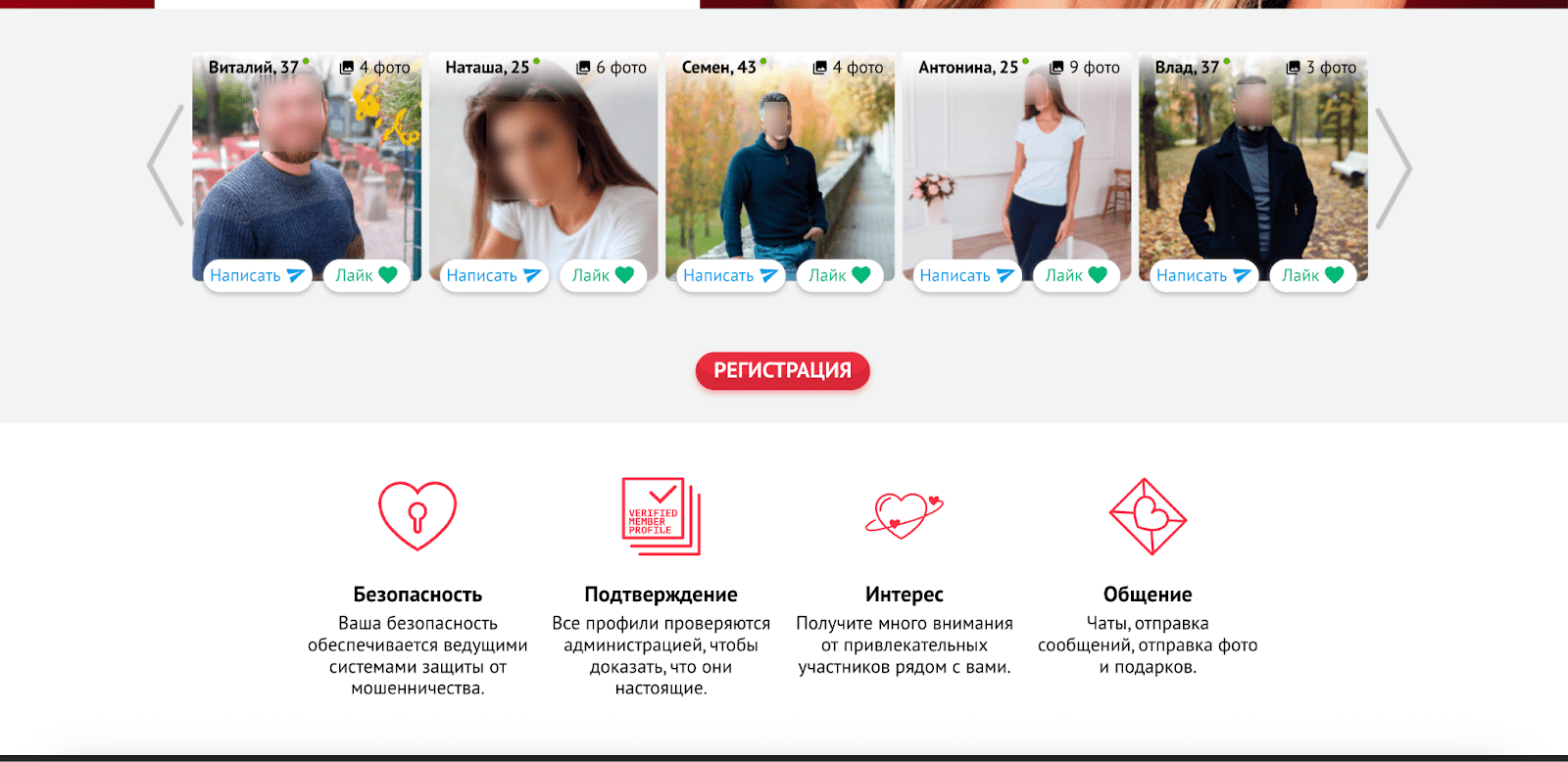 интерфейс сайта знакомств