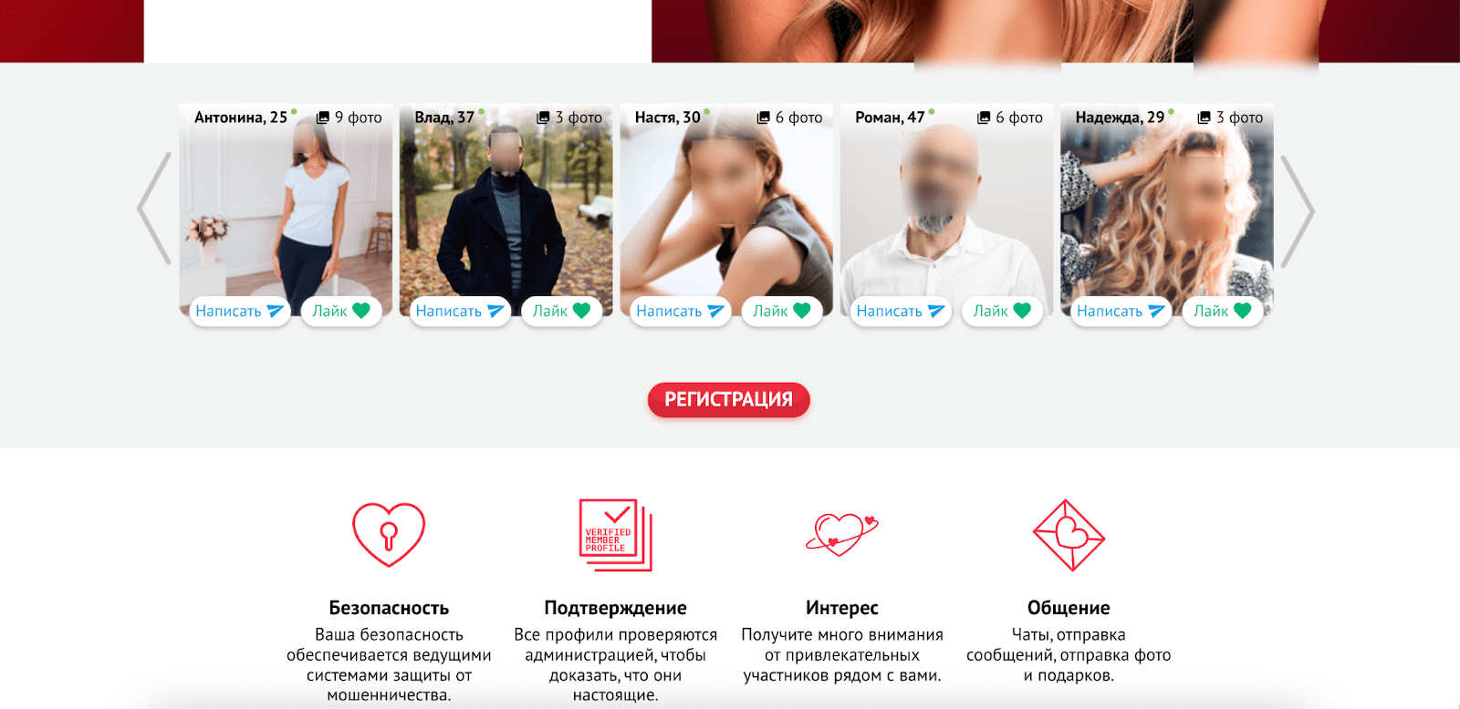 интерфейс сайта знакомств