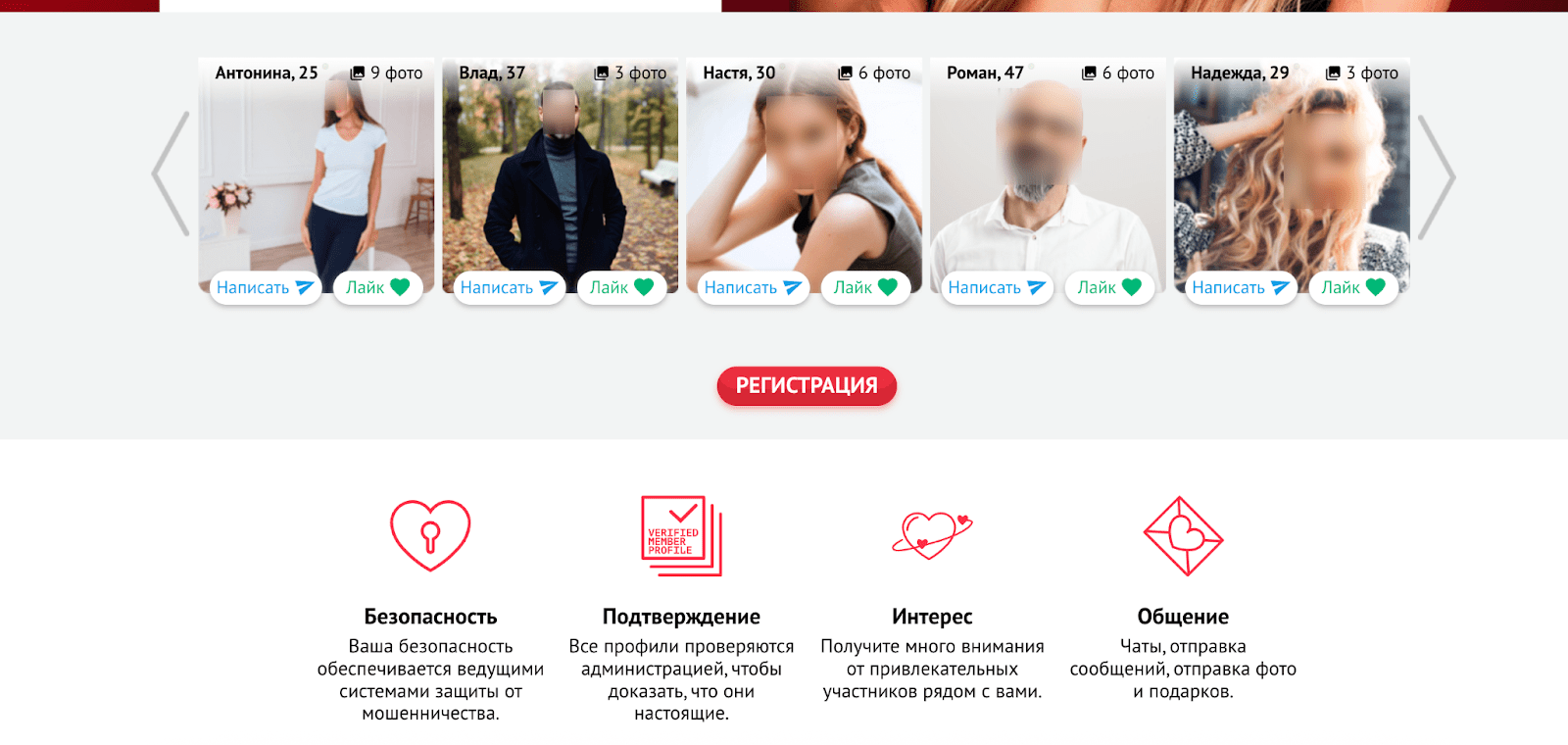 интерфейс сайта знакомств