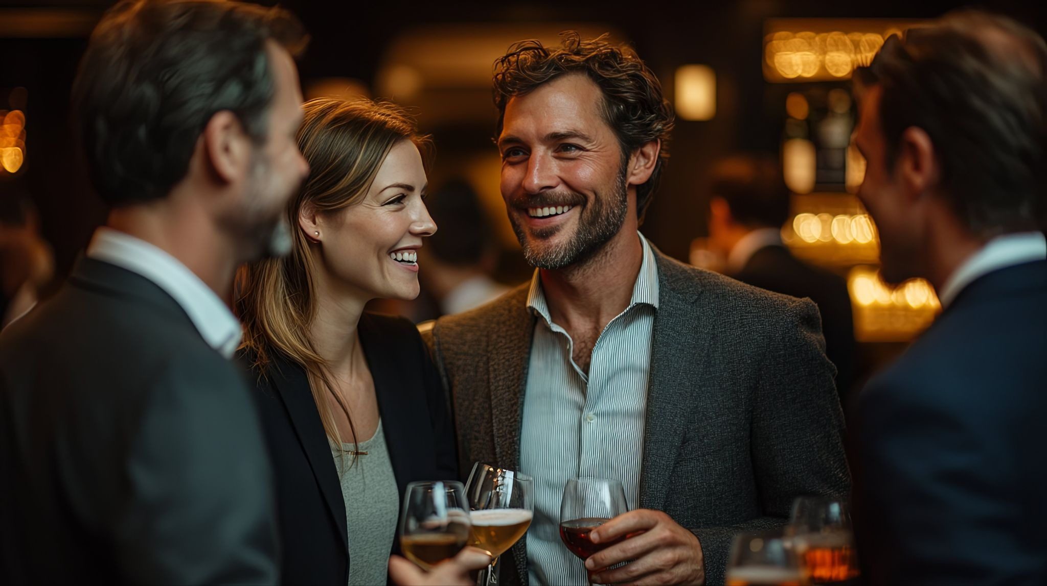 Девушка на деловом завтраке знакомится с предпринимателем за общим столом