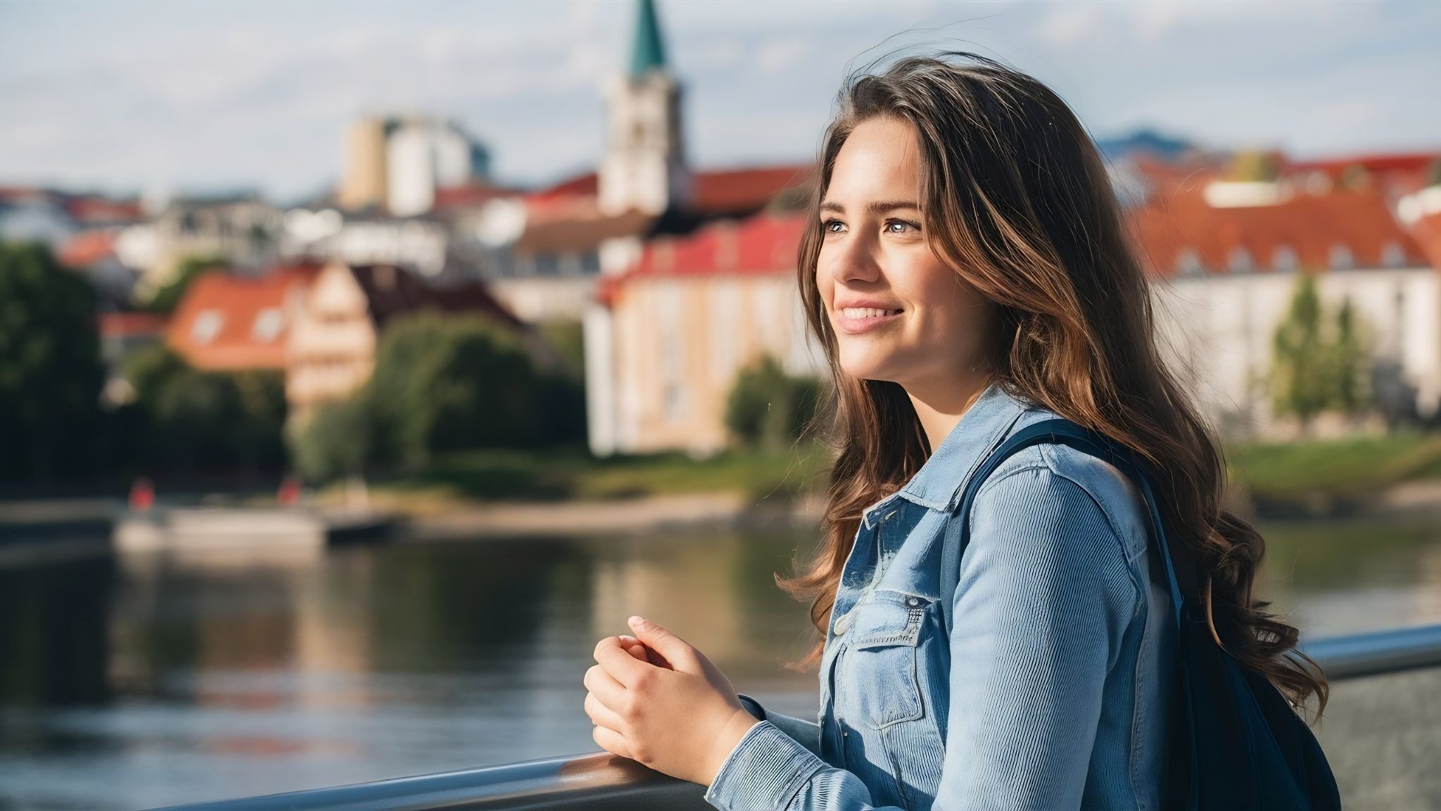 Женщина из Германии на прогулке в повседневной одежде