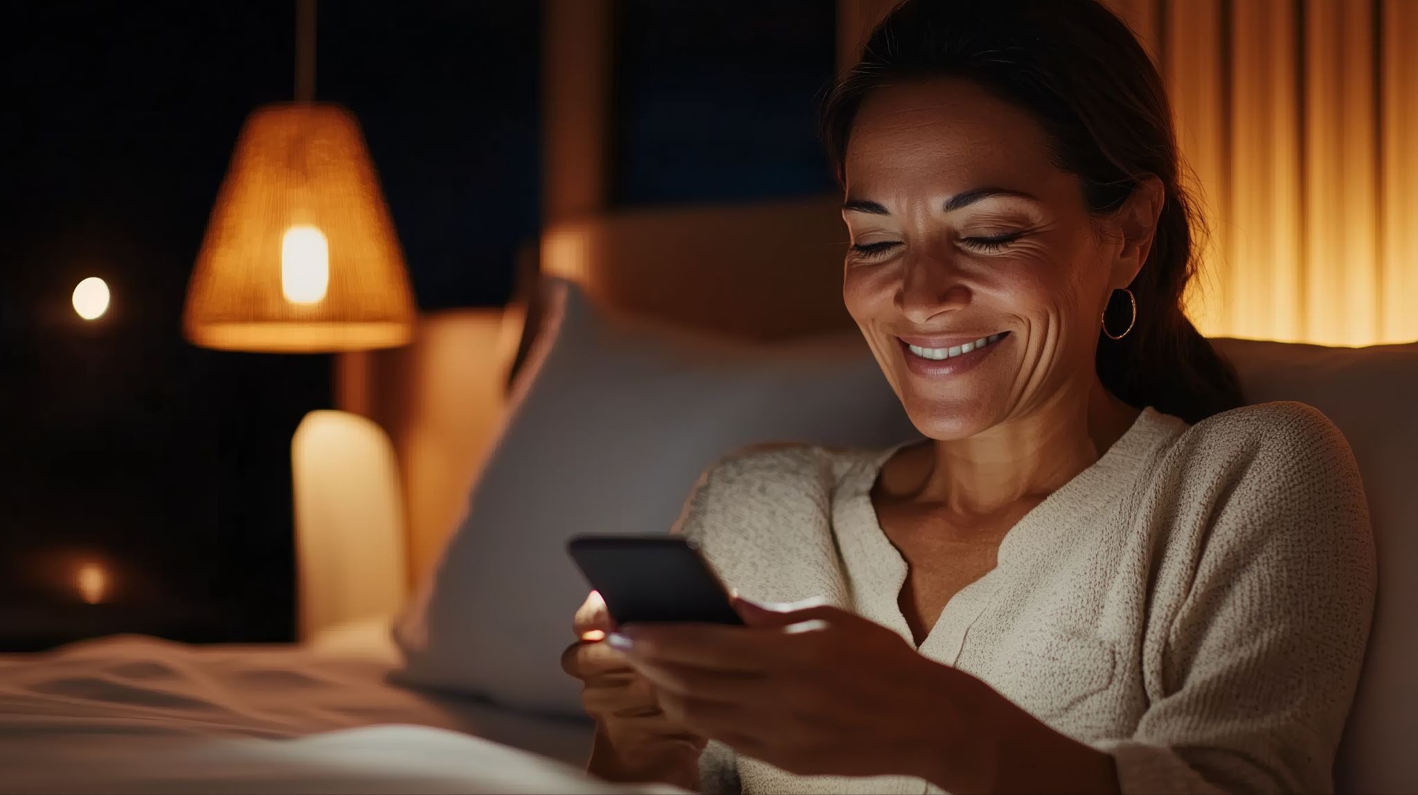 Женщина флиртует с мужчиной через сообщения в мессенджере