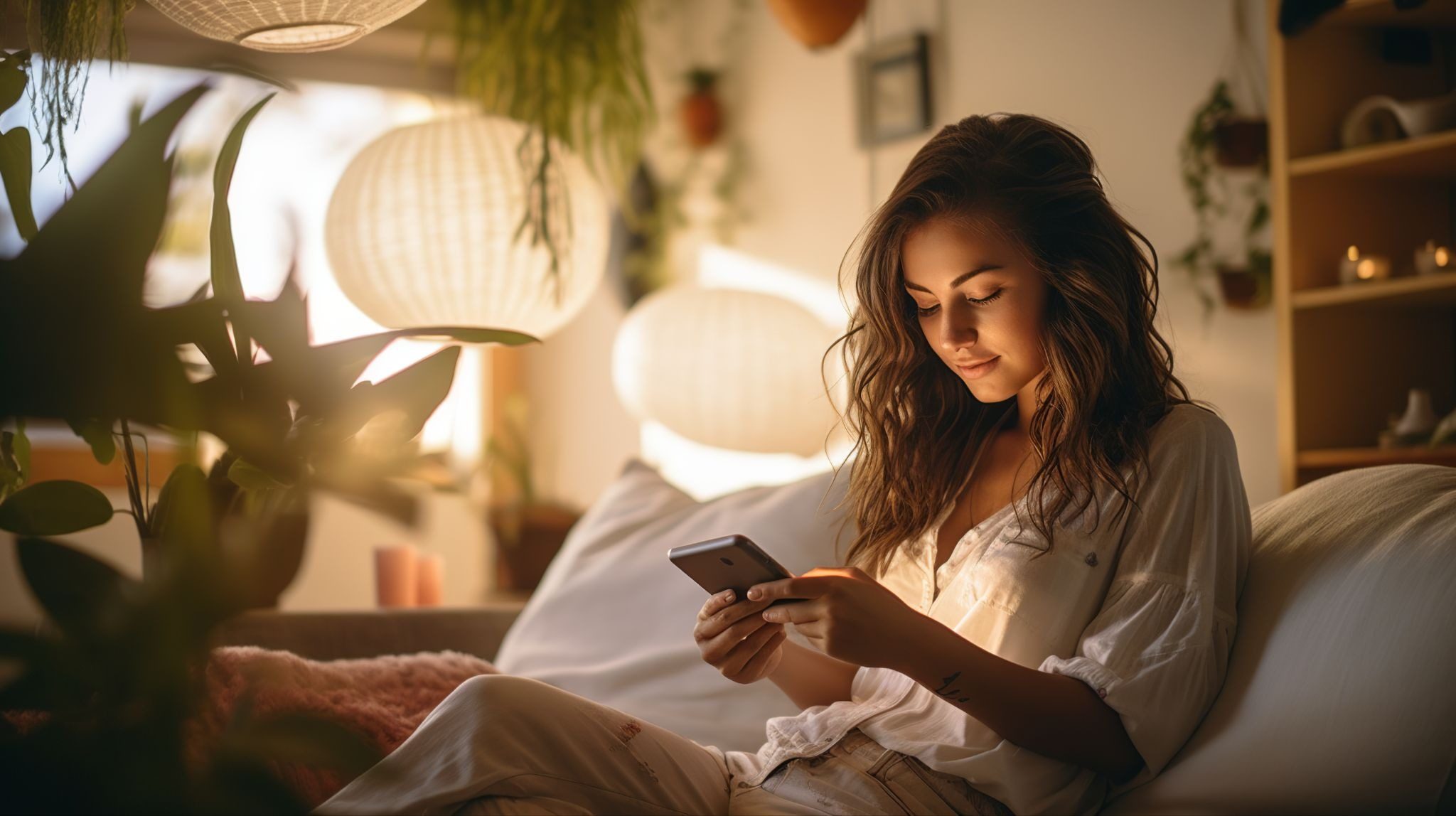 Женщина флиртует с мужчиной через сообщения в мессенджере